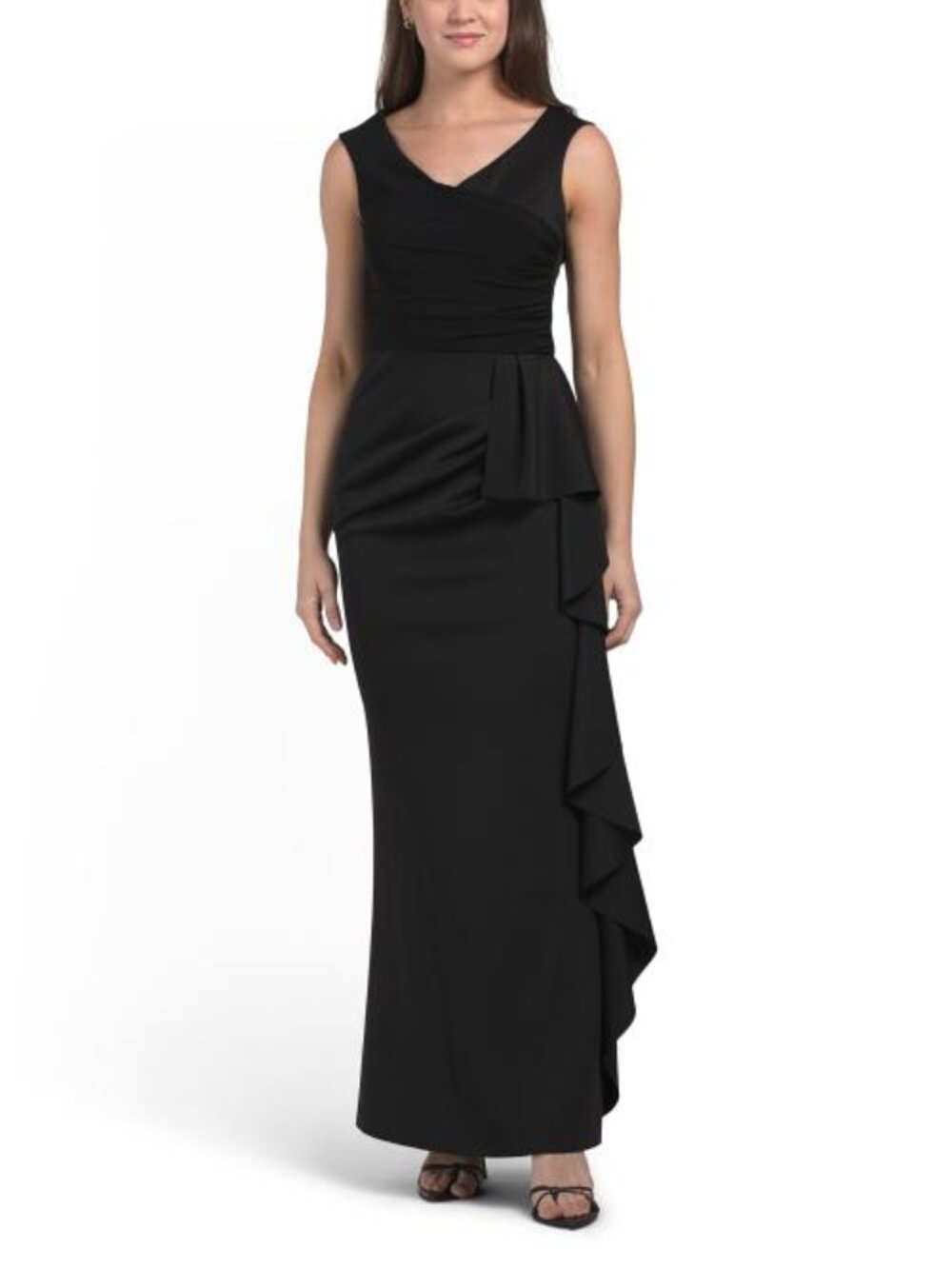 BETSY & ADAM Scuba Ruffle Gown